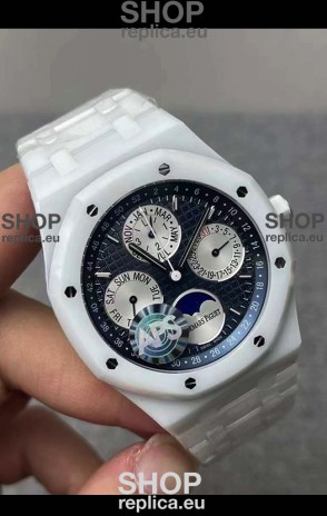 Audemars Piguet Royal Oak Perpetual Calendar Swiss Replica White PVD Casing in Blue Dial 
