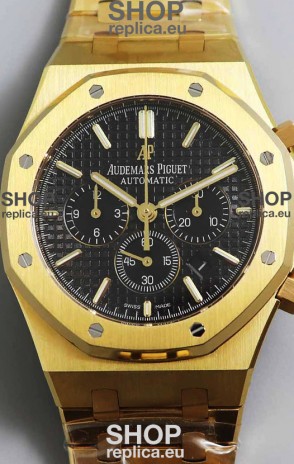 Audemars Piguet Royal Oak Chronograph Yellow Gold Black Dial Steel Strap Swiss Replica Watch
