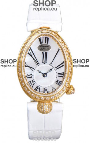 Breguet Reine De Naples Ladies Yellow Gold White Leather Swiss 1:1 Edition Replica Watch