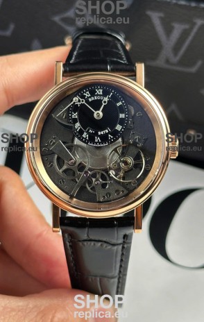 Breguet Tradition 7057BR/R9/9W6 Rose Gold Casing Single Tourbillon Swiss Replica Black Strap Watch