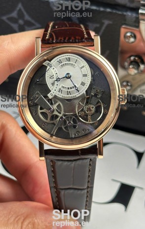 Breguet Tradition 7057BR/R9/9W6 Rose Gold Casing Single Tourbillon Swiss Replica Brown Strap Watch