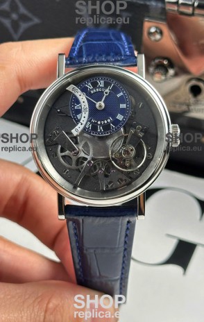 Breguet Tradition 7057BR/R9/9W6 Steel Casing Single Tourbillon Swiss Replica Blue Strap Watch
