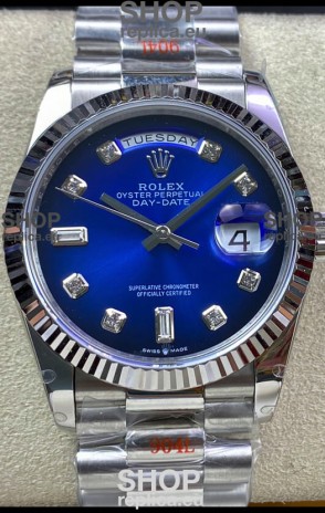 Rolex Day Date 36MM M128239-0023 904L Steel in Blue Dial 1:1 Mirror Replica