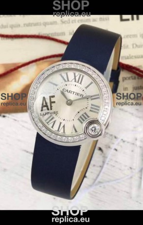 Ballon Blanc De Cartier Swiss Quartz Replica Watch in Steel Casing Fabric Strap 