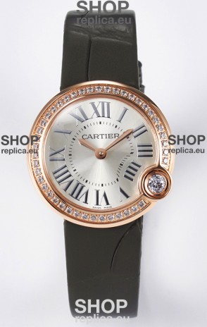 Ballon Blanc De Cartier Super Clone Watch 30MM in Rose Gold Casing Green Strap
