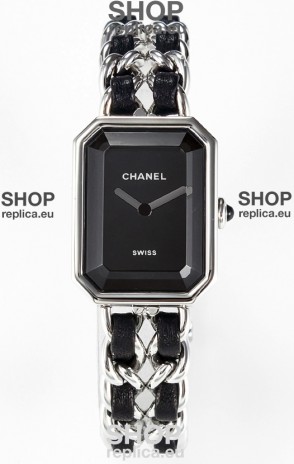 Chanel Premiere Iconic Chain Watch in Black & Steel Chains Swiss Quartz Watch