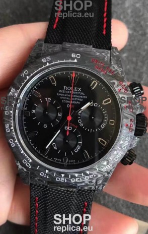 Rolex Daytona DiW Forged Cabon Casing 1:1 Mirror Replica with Nylon Strap - Full Black Dial 