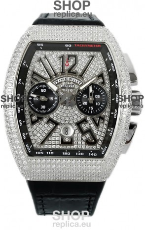 Franck Muller Vanguard V45 Chronograph 904L Steel Diamonds Embedded Dial Swiss Replica