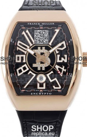 Franck Muller Vanguard Encrypto BTC V45 Rose Gold Casing Swiss Replica Watch