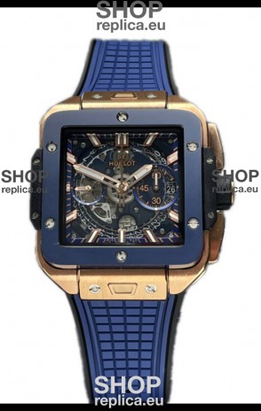 Hublot Square Bang Unico Rose Gold Blue Ceramic Chronograph Watch 1:1 Mirror Replica