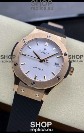 Hublot Classic Fusion 1:1 Mirror Replica Swiss Watch in Rose Gold 904L Steel Casing White Dial 38MM