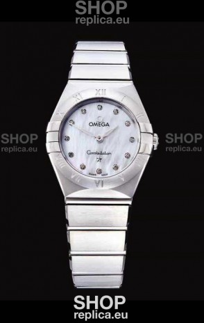 Omega Constellation Ladies Swiss Quartz 1:1 Mirror Replica - Steel Casing in Pearl Dial 