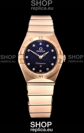 Omega Constellation Ladies Swiss Quartz 1:1 Mirror Replica - Rose Gold Casing in Black Starry Dial 