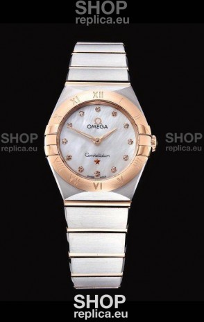 Omega Constellation Ladies Swiss Quartz 1:1 Mirror Replica - Two Tone Casing in White Pearl Dial