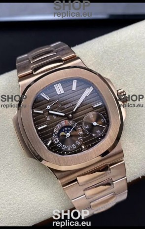 Patek Philippe Nautilus 5712/R 1:1 Quality Swiss Replica Watch in Brown Dial Rose Gold Strap