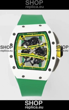 Richard Mille Super Clone RM61-01 White Ceramic Green Strap Swiss Replica Watch
