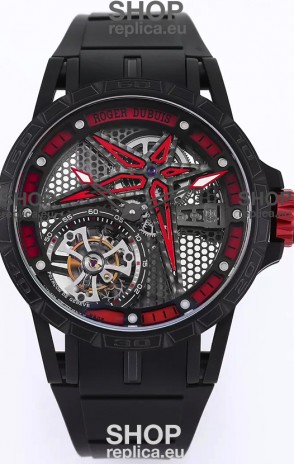 Roger Dubuis Excalibur Spider Pirelli Edition DLC Coated Titanium 1:1 Genuine Tourbillon Replica Watch 