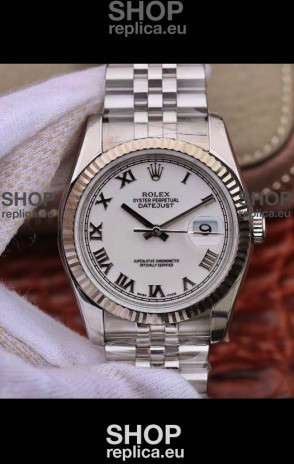Rolex Datejust 36MM Cal.3135 Movement Swiss Replica Watch in 904L Steel Casing in White Roman Dial