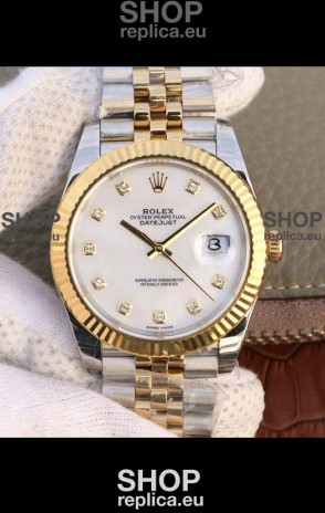 Rolex Datejust 41MM Cal.3135 Movement Swiss Replica Watch in 904L Steel Two Tone Pearl Dial