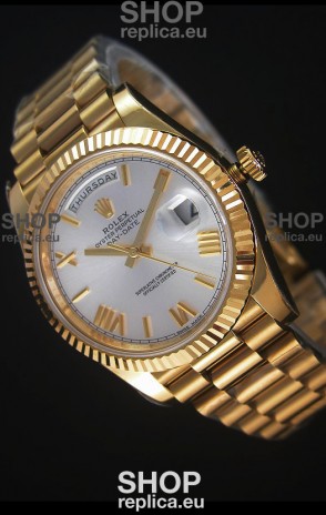 Rolex Day Date Japanese Replica Watch - Yellow Gold Casing in Steel Dial 40MM