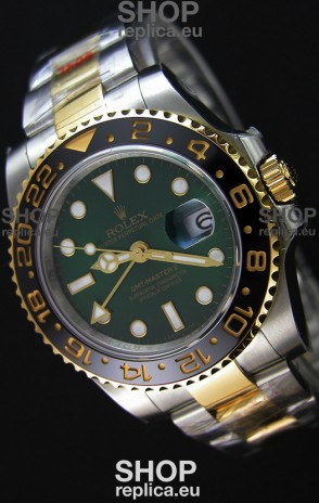 Rolex GMT Masters Japanese Replica Watch in Two Tone Rose Gold Casing Green Dial