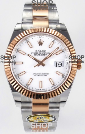 Rolex Super Clone Datejust ETA 3235 Movement 41MM Two Tone Rose Gold Plating White Dial Watch