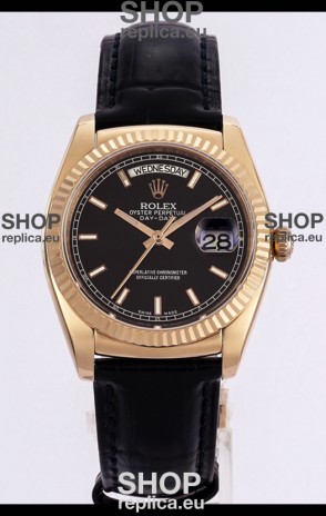 Rolex Day Date Rose Gold 904L Steel Casing Watch in Black Dial 36MM - 1:1 Mirror Quality