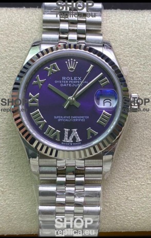 Rolex Datejust 31MM ETA-2671 Movement Swiss Replica in 904L Steel Purple Dial 