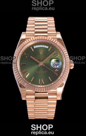 Rolex Day Date Watch in Green Dial with Roman Hour Numerals Cal.3255 Movement - 904L Steel 