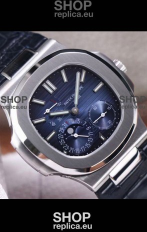 Patek Philippe Nautilus 5712/1A 1:1 Quality Swiss Replica Watch in Blue Dial Leather Strap