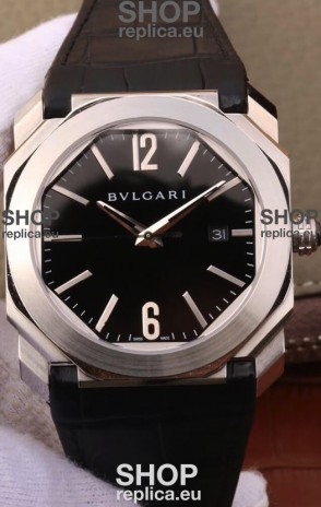 Bvlgari Octo Roma Edition 1:1 Mirror Replica in 904L Steel Casing - Black Dial Leather Strap