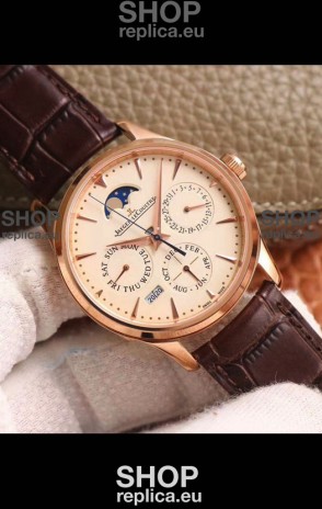 Jaeger LeCoultre Master Ultra-Thin Perpetual Calendar Pale Yellow Dial Swiss Replica Watch 