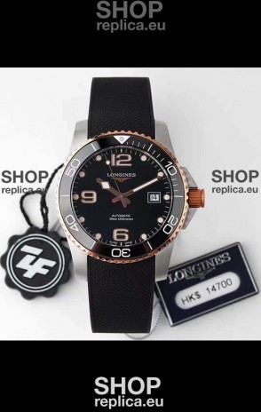 Longines HydroConquest 1:1 Swiss Replica Watch in Black Dial Rubber Strap Rose Gold Bezel