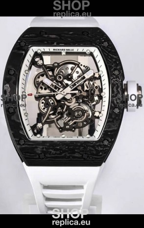 Richard Mille RM055 Black Carbon Casing 1:1 Mirror Replica Watch in White Strap