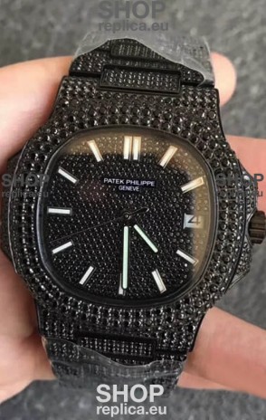 Patek Philippe Nautilus 5711 Black Venom Diamonds PVD Swiss Replica Watch in Black Dial 