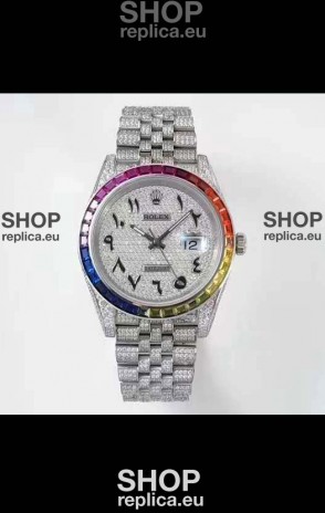 Rolex Datejust Full ICED Out Arabic Numerals Watch in 41MM Casing - 3135 Movement Stainless Steel