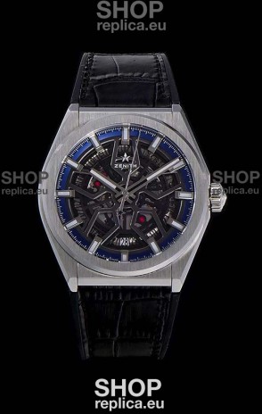 Zenith Defy Classic Skeleton 41 mm Titanium Men's Swiss Replica Watch - Black Leather Strap