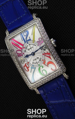 Franck Muller Long Island Color Dreams Ladies Swiss Replica Watch - Blue Strap