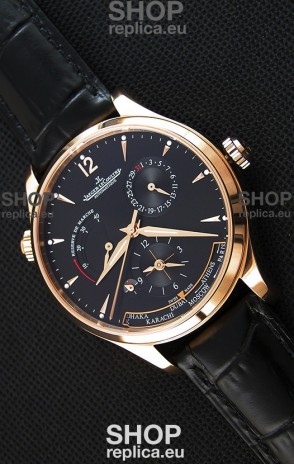 Jaeger LeCoultre Master Geographic Power Reserve Pink Gold Black Dial Swiss Replica Watch 