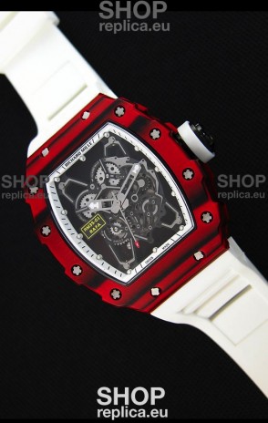 Richard Mille RM35-01 One Piece Red Forged Carbon Case Watch in White Strap