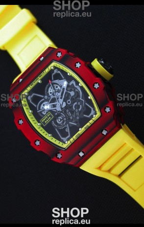 Richard Mille RM35-01 One Piece Red Forged Carbon Case Watch in Yellow Strap