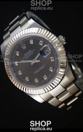 Rolex Datejust II 41MMwith Cal.3136 Movement Swiss Replica Watch in Grey Dial Diamonds Markers