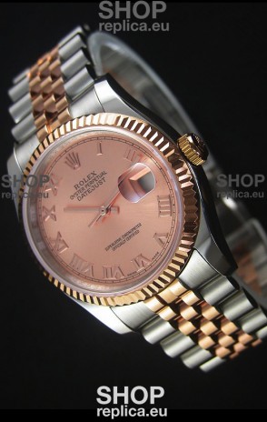 Rolex Datejust Replica Watch Rose Gold with Roman Dial in 36MM with 3135 Swiss Movement 