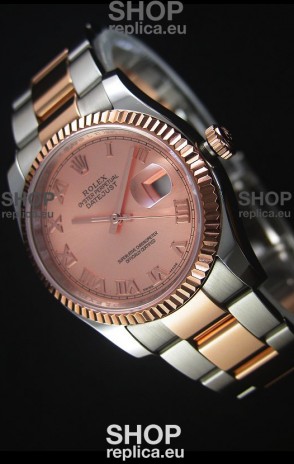 Rolex Datejust Replica Watch Rose Gold with Roman Dial in 36MM with 3135 Swiss Movement 