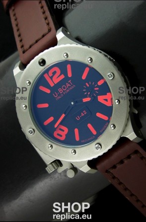 U Boat U-42 Diver Titanium Swiss Watch in Red Markers