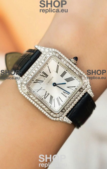 Cartier Santos Dumont 27.5MM Super Clone Edition Watch in Mossanites Casing