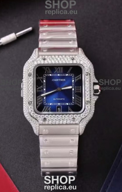 Cartier Santos De Cartier 904L Steel Blue Dial Super Clone Replica 40MM Watch 