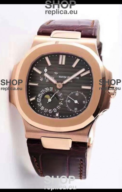 Patek Philippe Nautilus 5712/R 1:1 Quality Swiss Replica Watch in Brown Dial Leather Strap