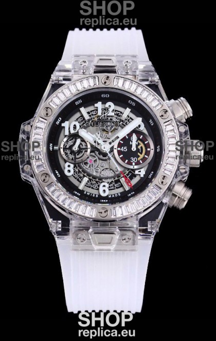 Hublot Big Bang Unico Plexiglass Casing 1:1 Mirror Edition Swiss Replica Watch White Strap