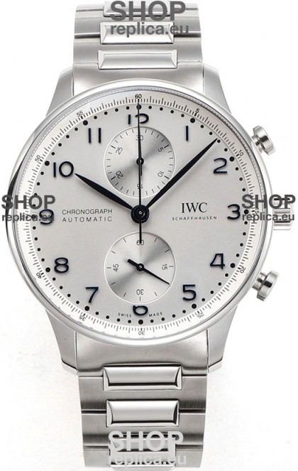 IWC Portuguese Chronograph Swiss Replica Watch in Steel Case White Dial - 1:1 Mirror Replica Edition